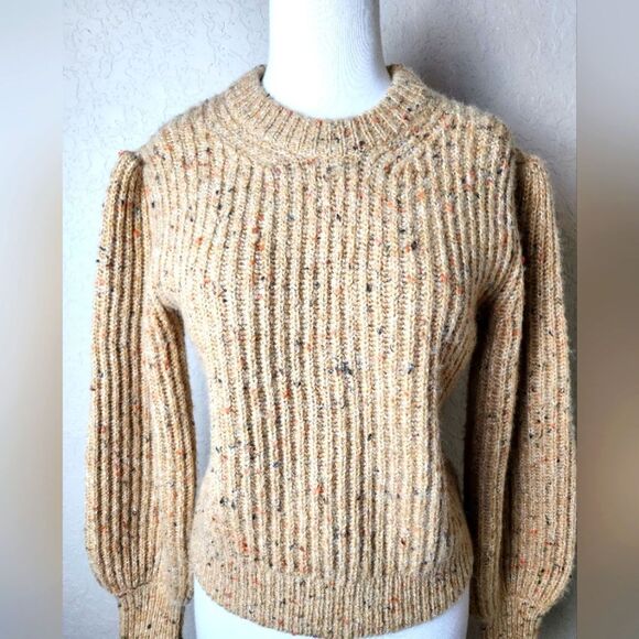 French Connection Natalya Ribbed Wool Blend Sweater Tan Size XS - Picture 5 of 8